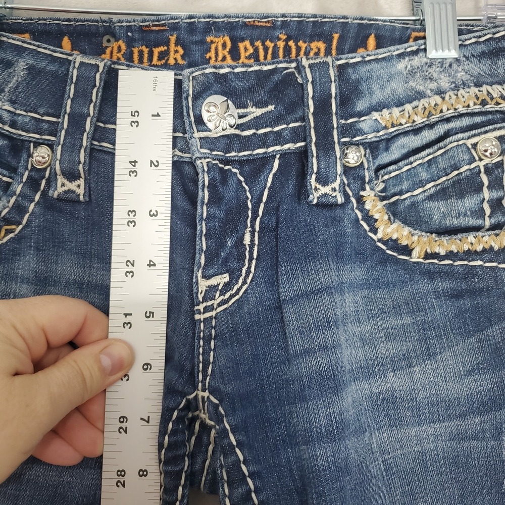 Rock Revival Jeans Women 25 (27x32) Amy Boot Y2K Lowrise Denim Embroidered Bling - Picture 9 of 11